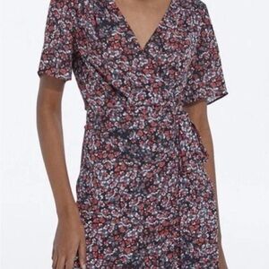 The Kooples Black and Red Floral Midi Dress Fr Size 1 US size 4